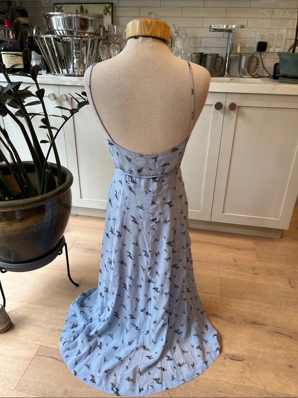 NEW Ganni Light Blue Floral Wrap Spaghetti Strap Midi Dress - Picture 7 of 11